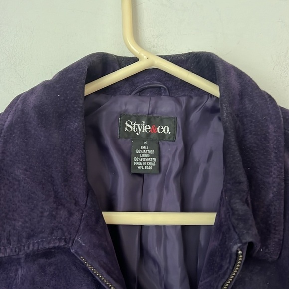 Style & Co Leather Jacket Womens Size Medium Purple Full‎ Zip + - Picture 2 of 6